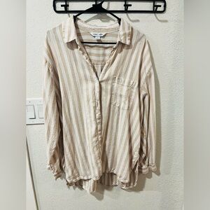 Old Navy Tan and White Striped Button-Up